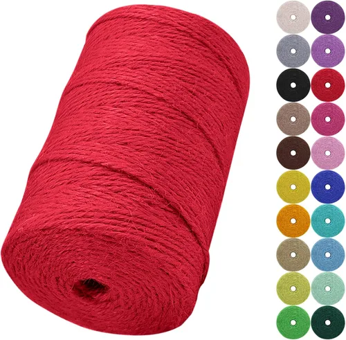 Vista 48 de Cuerda de yute natural de 0.079 pulgadas y 328 pies para manualidades, cuerda de yute de colores de 3 capas para envoltura de regalos, jardinería