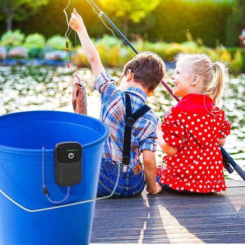 Vista 7 de Skywin Portable Aerator for Fish,USB Rechargeable Live Bait Aerator 18–32H Battery, Keeps Bait Alive Anywhere, Quiet Aquarium Water Pump for