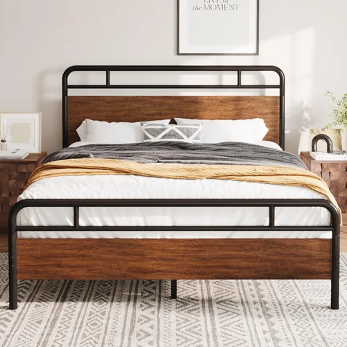 Vista 10 de Allewie Base de cama de plataforma de tamaño completo con cabecera y pie de cama de madera, soporte de 13 listones de metal resistente