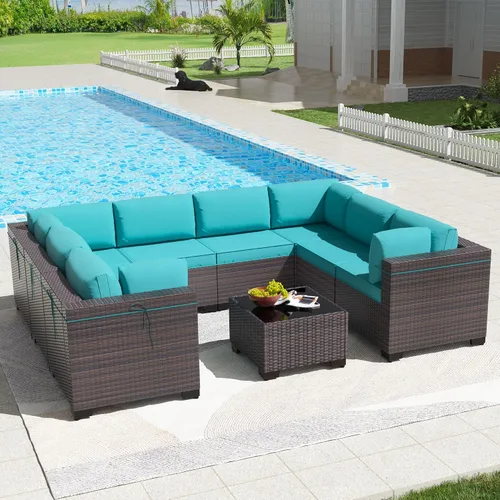 Vista 65 de Kullavik - Juego de muebles para exterior de 6 piezas con sofá modular de ratán de polietileno, color negro