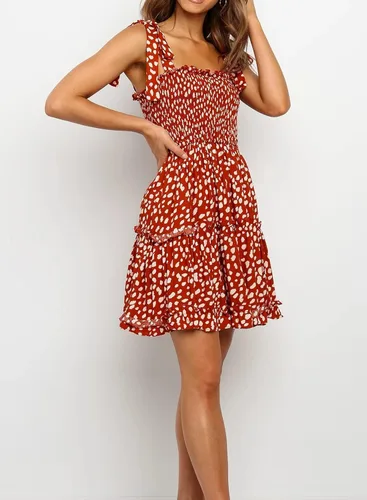 Vista 2 de ZYING Minivestido de verano sin mangas con tirantes de lazo de lunares para mujer