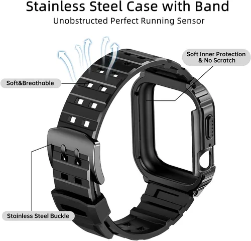 Vista 6 de SUPLINK Caja y correa de acero inoxidable compatible con Apple Watch de 1.732 pulgadas, cubierta protectora resistente de metal y correa de TPU