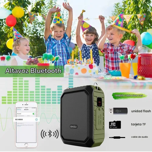 Vista 5 de Amplificador de voz portátil con micrófono con cable de 18 W, amplificador de voz personal Bluetooth, impermeable, grabación para profesores, guía
