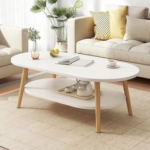 Vista 5 de Mesa auxiliar, mesa de centro de madera de estilo moderno con 4 patas para sala de estar, estantes incluidos, nogal, 31.5 pulgadas de largo x 18 Nuez