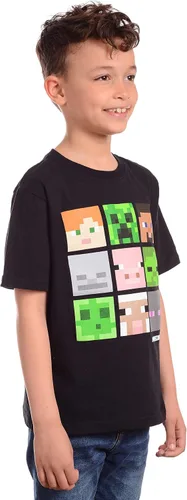 Vista 4 de Minecraft Big Boys Box Figures Creepers - Camiseta de manga corta con cuello redondo color negro