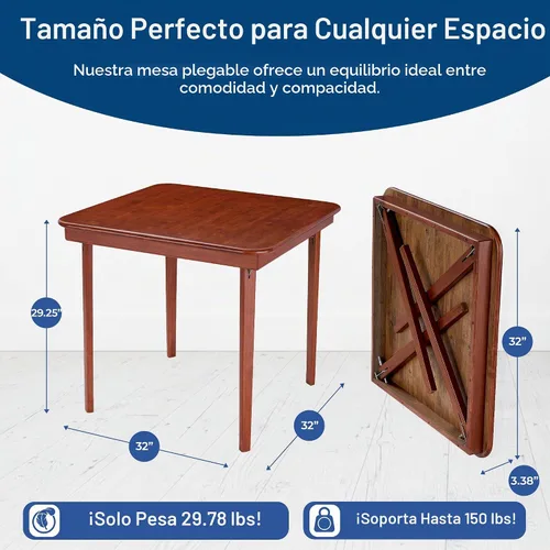 Vista 3 de Stakmore - Mesa plegable clásica de madera con borde recto, 32 pulgadas Cereza