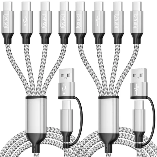 Vista 8 de Cable de Carga Múltiple, Cables de Carga 4 en 1 para Múltiples Dispositivos de Nylon Trenzado Cargador Universal Cable Cargador de Teléfono con 2