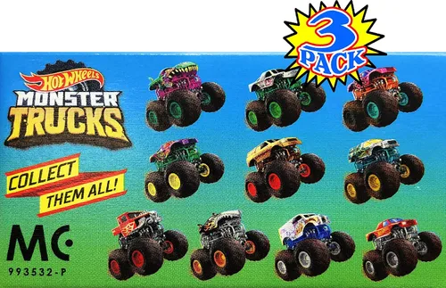 Vista 3 de Hot Wheels Monster Trucks Mini Mystery Trucks con lanzador de llaves (serie surtida), caja ciega de regalo, paquete de 3