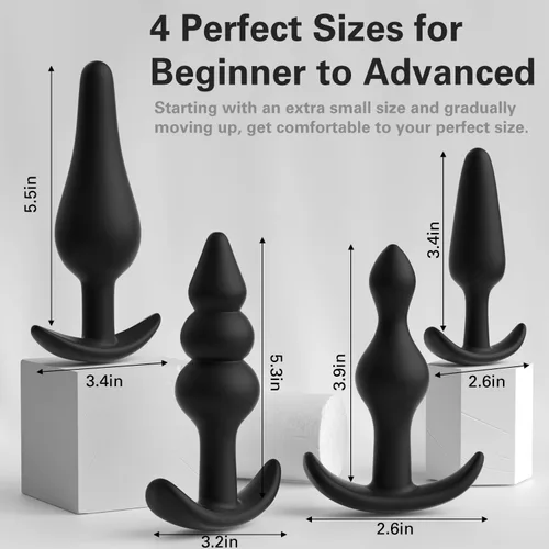 Vista 4 de Juego de enchufe anal para principiantes, 4 formas de silicona para los glúteos, juguete sexual para entrenamiento anal, juguete sexual para adultos