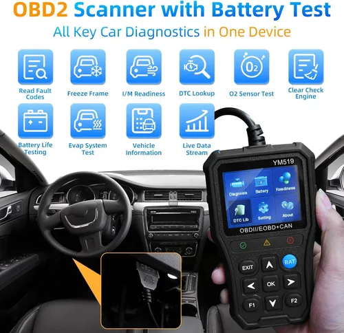 Vista 2 de Herramienta de diagnóstico del escáner YM519 OBD2, lector de códigos de automóvil con reinicio de luz del motor de verificación, herramienta
