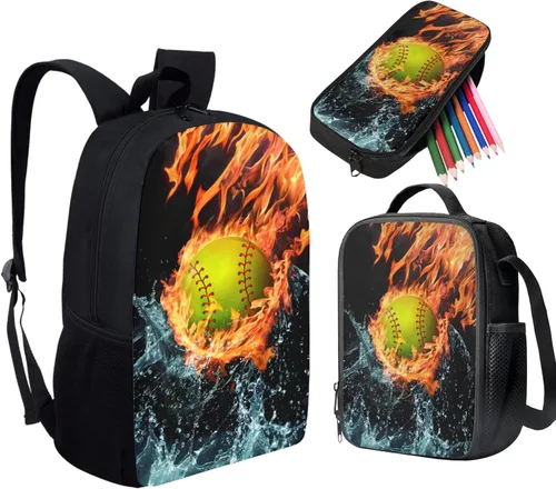 Vista 53 de HUGS IDEA Juego de 3 bolsas escolares con aislamiento térmico para el almuerzo, estuche para lápices