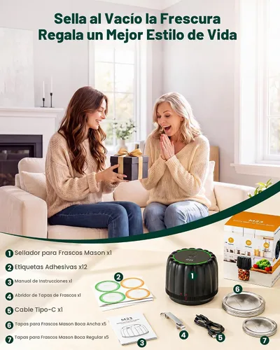 Vista 9 de Kit de sellador al vacío de tarros Mason eléctrico actualizado 2026