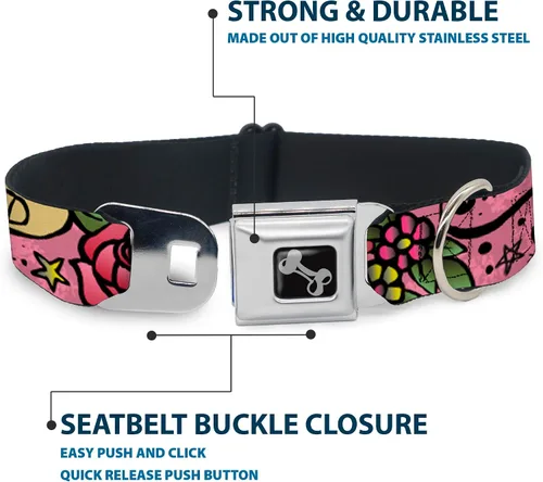 Vista 4 de Collar de perro hebilla de cinturón de seguridad mamá papá rosa 9 a 15 pulgadas 1.0 pulgadas de ancho (DC-W31317-S)