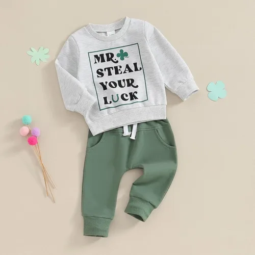Vista 2 de Ropa para el día de San Valentín para bebé, sudadera de manga larga con letras, pantalones deportivos elásticos para otoño e invierno
