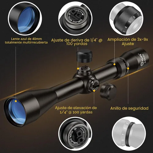 Vista 2 de CVLIFE 3-9x40 Optics R4 Reticle Crosshair Alcance con monturas de alcance