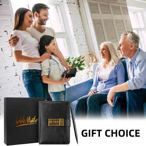 Vista 5 de WEMATE Diario con Cerradura, Diario con Cerradura, Cuaderno de Contraseña, Bolígrafo y Caja de Regalo - Perfecto para Hombres y Mujeres - 4.3X Negro