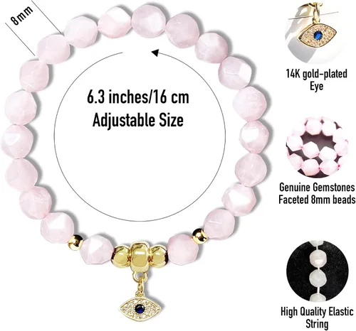 Vista 6 de Shrandi Pulsera de cristal curativo de piedra natural, pulseras de cuentas de piedras preciosas facetadas con dijes, joyería espiritual para aliviar