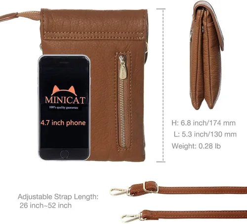 Vista 7 de MINICAT - Bolso cruzado para mujer pequeño bolsillos espaciosos para celular bolsa de mano para mujer