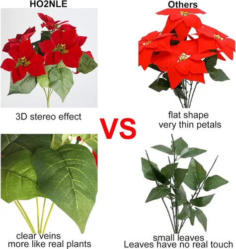 Vista 5 de 3 paquetes de flores de Pascua artificiales de 14 pulgadas Poinsetia roja