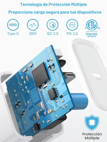 Vista 3 de Cargador rápido para iPhone, 3+3 unidades, cargador de pared USB C de 20 W con cable de carga rápida de 6 pies compatible con iPhone