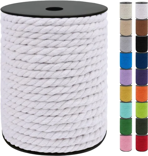 Vista 20 de JeogYong Cordón de algodón de 10mm, 22.86 metros de cuerda natural para macramé, hilo de 3 hebras torcido, cuerda para macramé para manualidades