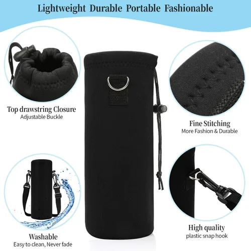 Vista 3 de ToLuLu Funda para botella de agua, funda de neopreno aislada para botella de agua, 25.4 fl oz, 33.8 fl oz, con correa de hombro ajustable