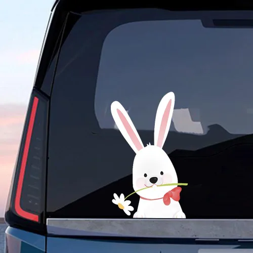 Vista 8 de Calcomanías de vinilo de conejo de Pascua, lindas y divertidas calcomanías de conejo para automóvil, ventana, bache, calcomanías de pared para 2