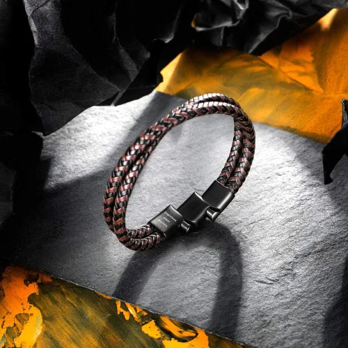 Vista 4 de Murtoo - Pulsera de cuero trenzado para hombre, color marrón y negro