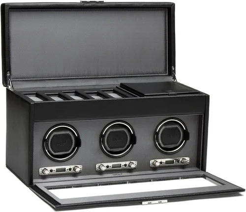 Vista 2 de Enrollador triple para reloj WOLF Viceroy con almacenamiento, Contemporáneo, Negro