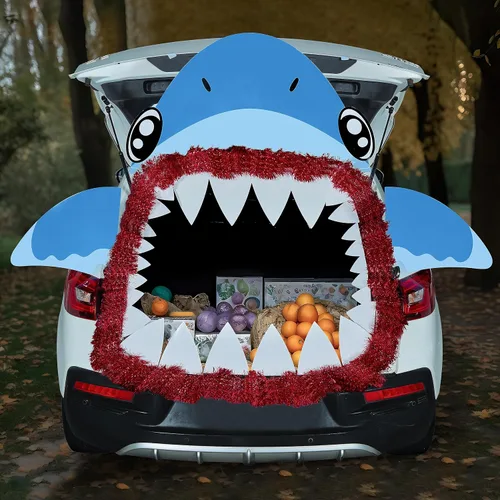 Vista 7 de JOYIN Kit de decoración de Halloween para maletero o golosinas, calcomanías para automóvil, decoración de tiburón, casa embrujada para SUV, puerta