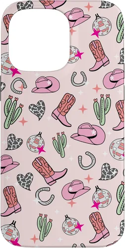 Vista 21 de Cowboy Hat & Boot & Disco Ball Pattern Pink Cowgirl Case for iPhone 17