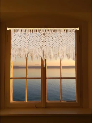 Vista 3 de Cortina bohemia de macramé con cenefa, 47 pulgadas de ancho x 22 pulgadas de largo (beige), casual, filtro de luz, sin forro, adulto, unisex