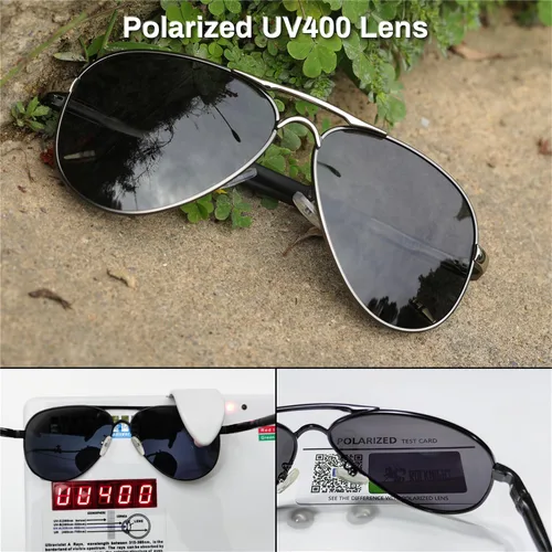 Vista 6 de ROCKNIGHT Lentes de sol polarizados estilo aviador para hombres y mujeres, lentes de sol con parte superior plana de metal, ligeras