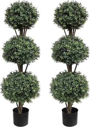 Vista 8 de momoplant Juego de 2 plantas artificiales de boj de 56 a 4.7 pies para interiores y exteriores