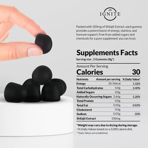 Vista 6 de Paquete de gomitas Shilajit y gomitas de 4000 mg, energía natural, fuerza y bienestar con Shilajit puro del Himalaya, vegano, sin azúcar y listas