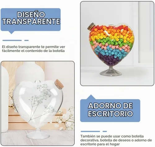Vista 2 de Tarro de corcho, botella de vidrio, corazón: tarro en forma de corazón con tapa de corcho, botellas, kit de mensaje en una botella, bonitos frascos