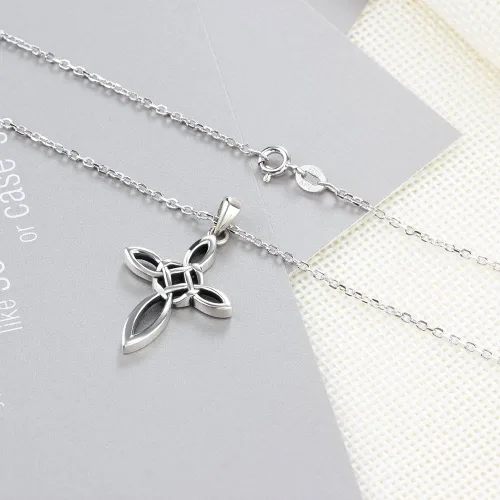 Vista 6 de Collar con colgante de nudo celta de plata de ley 925, joyería de moda para mujer, cadena Rolo de 18 pulgadas