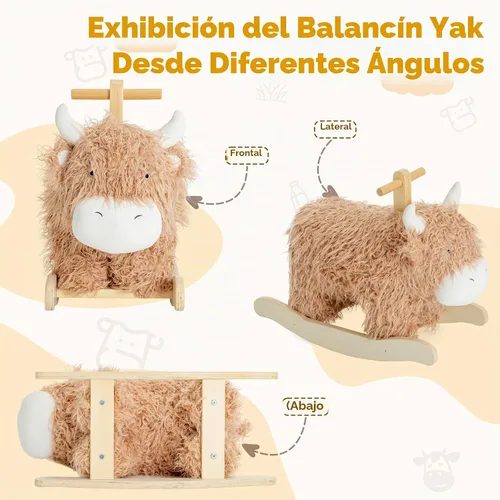 Vista 4 de Caballo mecedor para bebé de 1 año de edad, juguete mecedor de madera de vaca de juguete de peluche de madera para cuarto de niños, sala