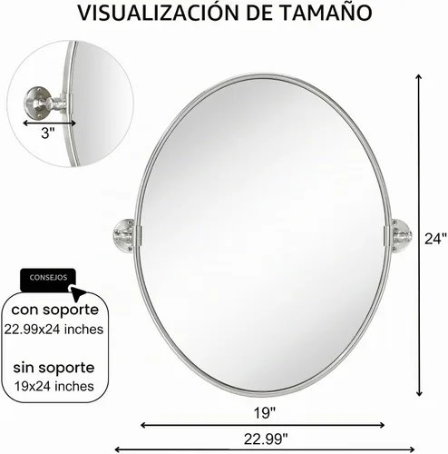 Vista 6 de TEHOME - Espejo de tocador de baño pivotante ovalado de níquel cepillado en metal, espejos de tocador inclinables para pared, 22.99 x 24 pulgadas