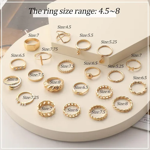 Vista 6 de Juego de 68 anillos para nudillos dorados para mujeres y niñas apilables bohemios para articulación media de cristal tallado plateados con orificios