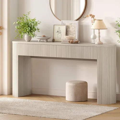 Vista 11 de Mesa consola de 55 pulgadas con 2 cajones, mesas de entrada acanaladas con almacenamiento, mesa de sofá detrás del sofá, mesas de pasillo, mesa