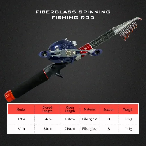 Vista 5 de Telescopic Fishing Rod and Reel Combos, Carbon Fiber Fishing Rod with Stainless Steel Baitcasting Reel Portable Fishing Pole Reel Combo for Travel