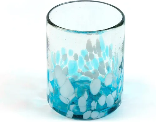 Vista 2 de Vasos mexicanos soplados a mano de 12 onzas - Juego de 6 vasos, 11-13 onzas líquidas cada uno, confeti azul océano