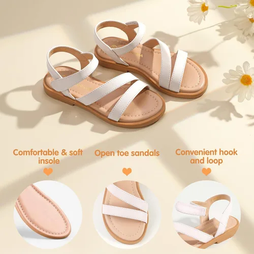 Vista 4 de PANDANINJIA Sandalias de verano para niñas Monica con punta abierta, zapatos planos de vestir para niños pequeños y grandes