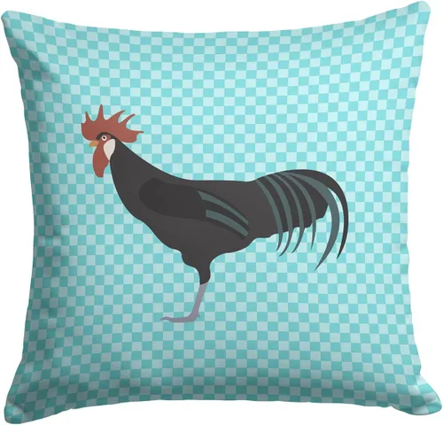 Vista 424 de Caroline's Treasures BB8163PW1414 Beltsville - Almohada decorativa de tela a cuadros pequeños, color blanco, pavo y gallina azul, lavable a máquina