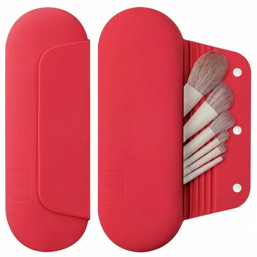 Vista 10 de AGIKET Soporte de silicona para brochas de maquillaje, bolsa de cosméticos de viaje: soporte suave y portátil para brochas cosméticas faciales