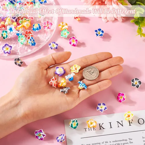 Vista 2 de Craftdady 120 cuentas de flores de arcilla polimérica 3D Plumeria floral pequeñas cuentas espaciadoras lindas cuentas de flores de 0.591-0.630 in