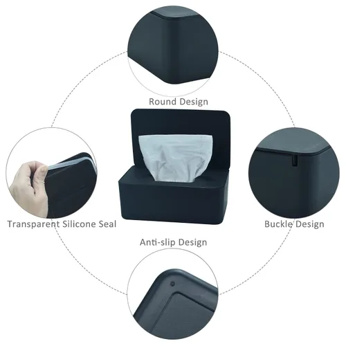Vista 6 de Dispensador de toallitas para pañales, estuche de toallitas para bebés, soporte para toallitas para bebés (negro) Keeps Diaper Wipes Fresh, Wipe