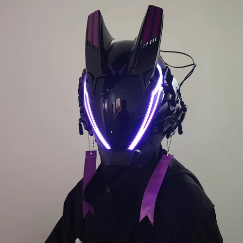 Vista 3 de Máscara punk para hombres, máscara LED para mujer, tecnología punk futurista, cosplay, Halloween, fiesta, festival de música, accesorios