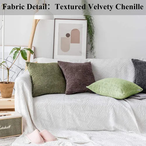 Vista 2 de Home Brilliant Fundas de almohada de primavera de 18 x 18 pulgadas, fundas de almohada decorativas de terciopelo chenille a rayas para decoración